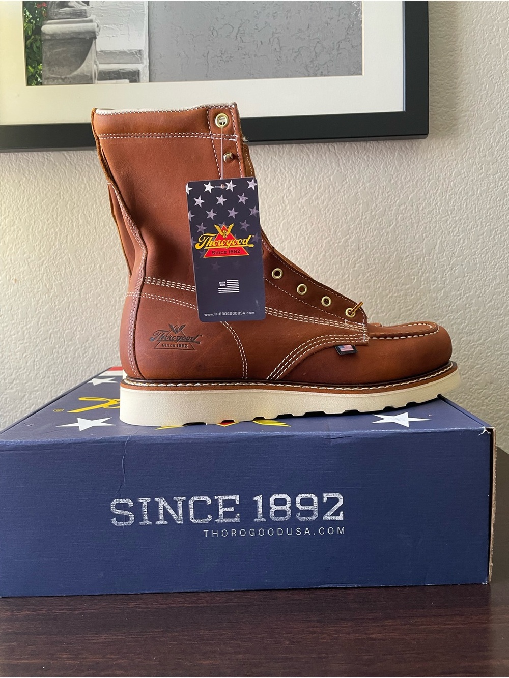 THOROGOOD AMERICAN HERITAGE 8" TOBACCO MOC TOE WORK BOOTS FOR MEN